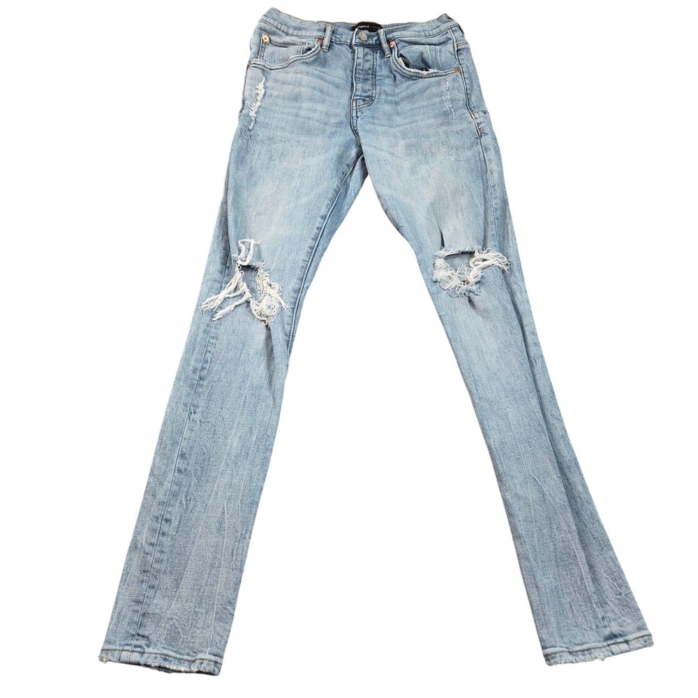 Purple Brand P002 Jeans Mens 30 Blue Light Indigo Distressed Slim Leg P002-LIB